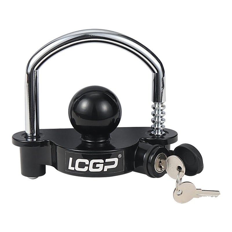 LCGP Black Trailer Hitch Coupler Lock with 2 Keys, Universal Coupler Lock, Adjustable Storage Security, Heavy-Duty Steel. - Image 1